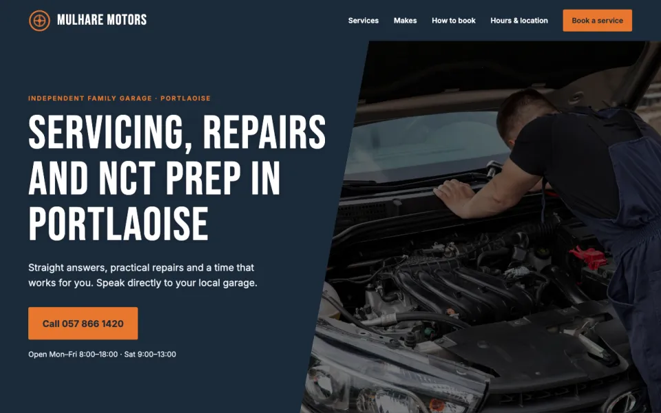 Mulhare Motors website screenshot